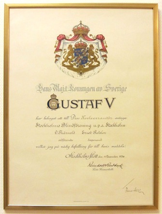 1936 fick vi äran att bli Kunglig hovleverantör Foto på brev av hovmarsalken att distriktet är kunglig hovleverantör